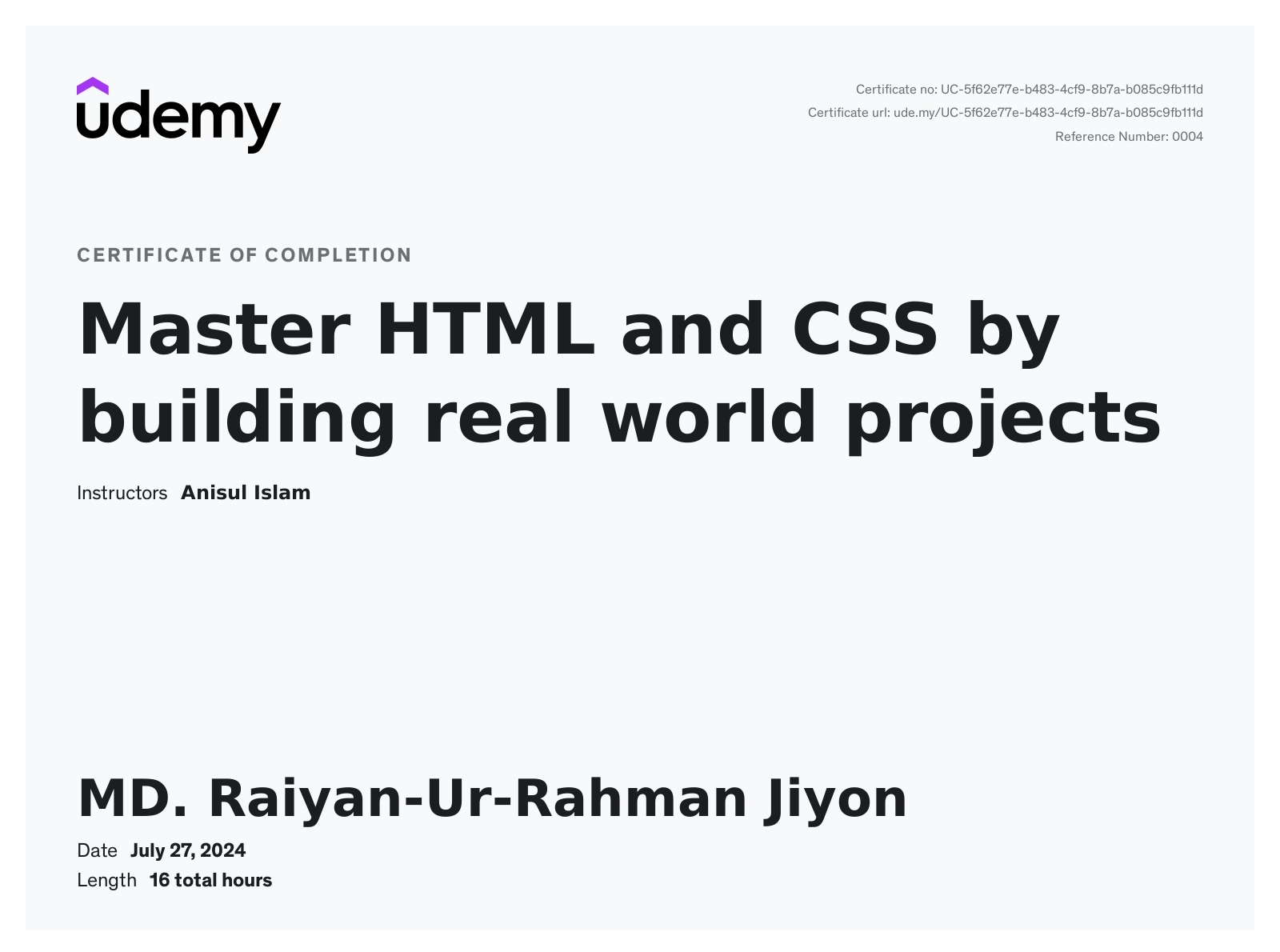 Master HTML and CSS Certificate